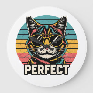 Perfect Cool Cat – Retro Vintage Sunglasses Cat De Large Clock