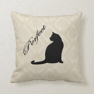 Perfect Cute Black Cat Neutral Background Pillow/ Throw Pillow