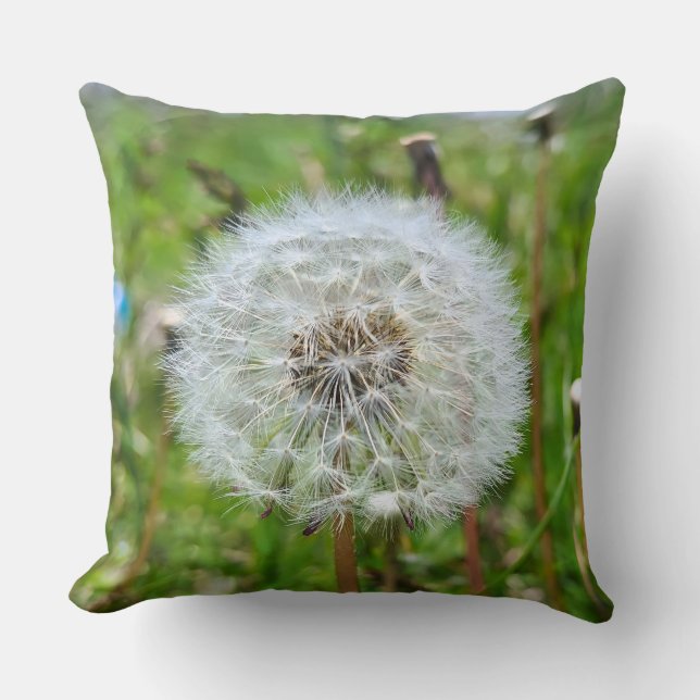 Perfect Dandelion – Botanical Macro Photography Throw Pillow (Front)