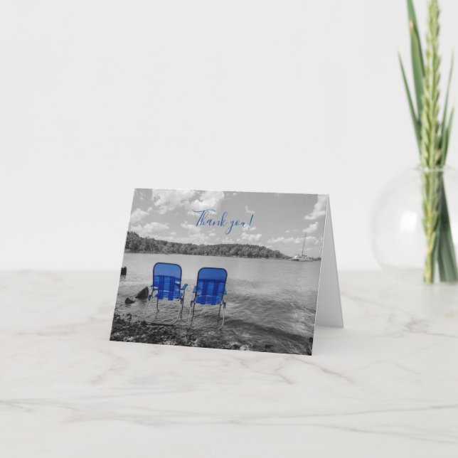 Perfect Day At The Lake Grayscale Thank You Card (Front)