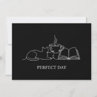 Perfect Day Minimalist Cat Book & Coffee Line Art