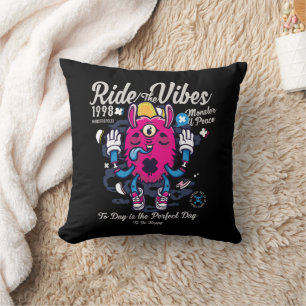 Perfect day to be happy   Funny Monster at peace Throw Pillow