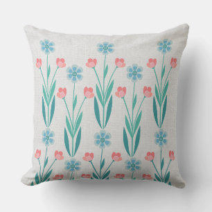 Perfect  Floral Garden Dusty Blue & Blush Pink Throw Pillow