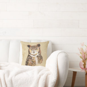 Perfect for bold, cozy spaces Owl Watercolor Print Throw Pillow