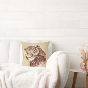 Perfect for bold, cozy spaces Owl Watercolor Print Throw Pillow