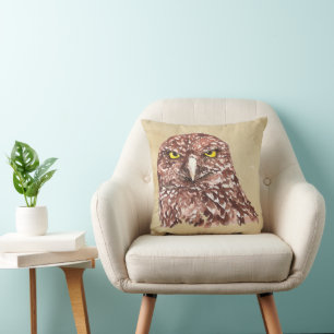 Perfect for bold, cozy spaces Owl Watercolor Print Throw Pillow