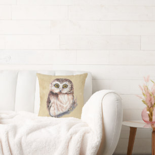 Perfect for bold, cozy spaces Owl Watercolor Print Throw Pillow