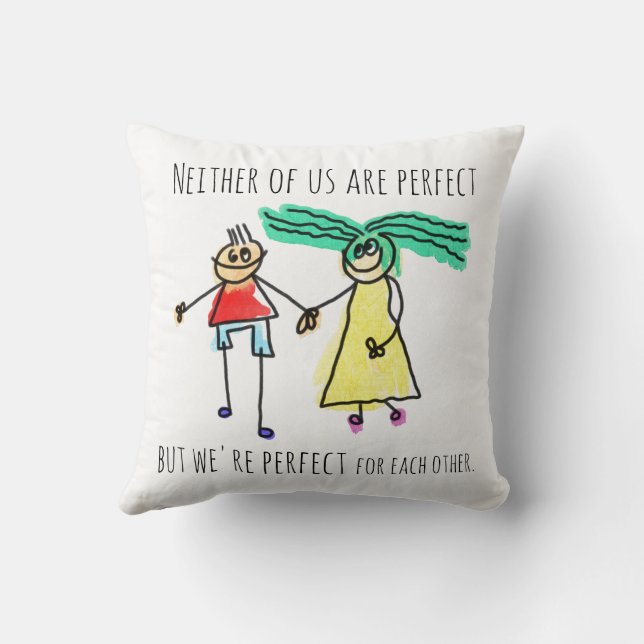 Perfect For Each Other Cute Romantic Couple Throw Pillow (Back)