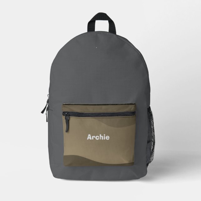 Perfect For Travel Name Rustic Camo Print Grey  Printed Backpack (Front)
