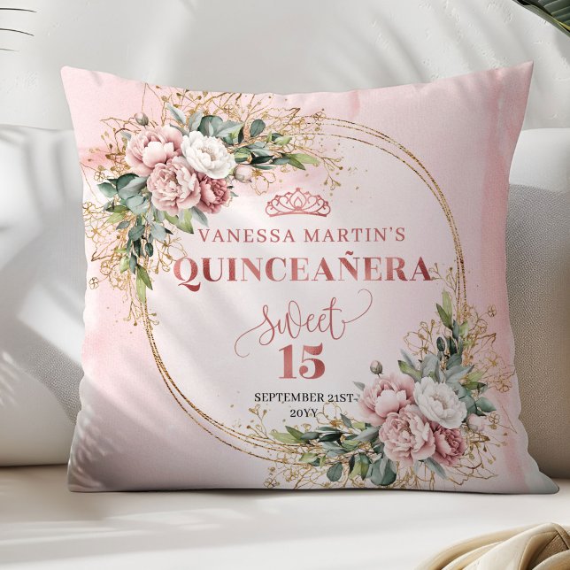 Perfect Gift Rose Gold Floral Sweet 15 Pillow (Perfect Gift Rose Gold Floral Sweet 15 Pillow)