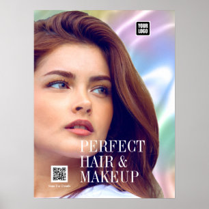 PERFECT HAIR & MAKEUP Girl Hair Salon Logo QR Code Poster