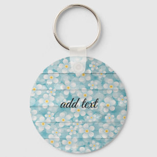 Perfect Happy Blue Wood Texture whit Flower Keychain