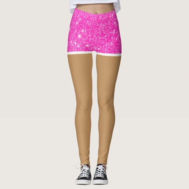 Perfect Legs In Hot Pink Faux Glitter Shorts Leggings (Front)