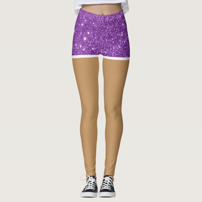 Perfect Legs In Purple Faux Glitter Shorts Leggings (Front)