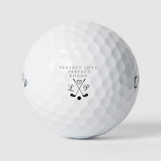 'Perfect Love, Perfect Round' Customizable Wedding Golf Balls (Front)