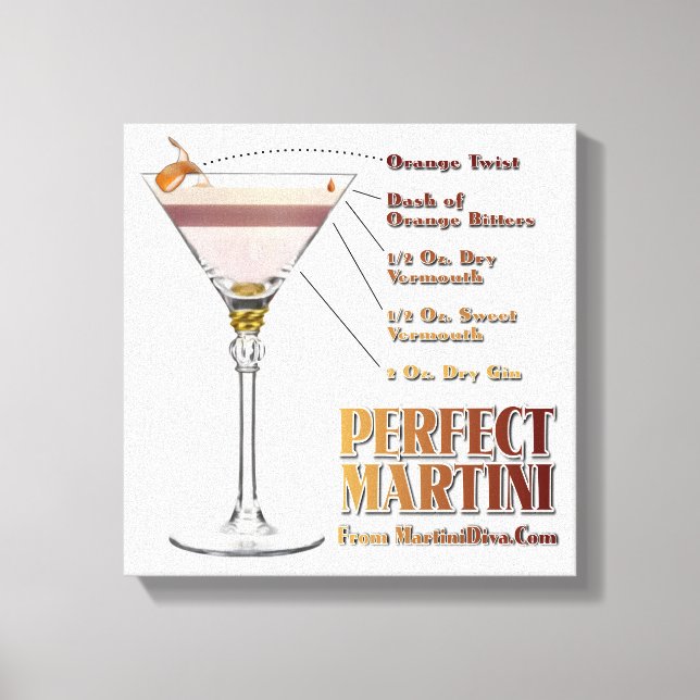 Perfect Martini Cocktail Recipe 12x12 Canvas Print (Front)
