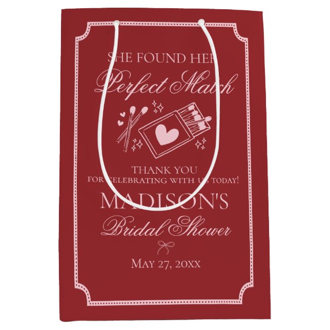 Perfect Match Bridal Shower Bachelorette Favor Medium Gift Bag (Front)