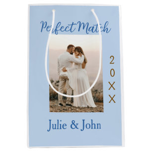 perfect match couple photo year name blue trendy m medium gift bag