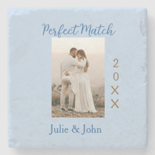 perfect match couple photo year name blue trendy m stone coaster
