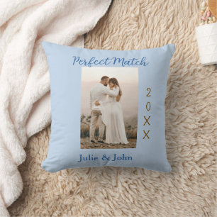 perfect match couple photo year name blue trendy m throw pillow