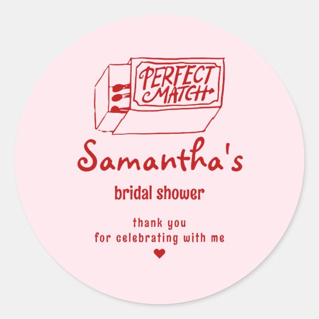 Perfect Match Hand Drawn Coquette Bridal Shower Classic Round Sticker (Front)