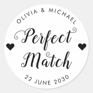 Perfect Match Matchbox Heart Wedding Favour Classic Round Sticker