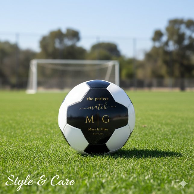 Perfect Match Monogrammed Couple Name Black Soccer Ball (Perfect Match Monogrammed Couple Name Black Soccer Ball)