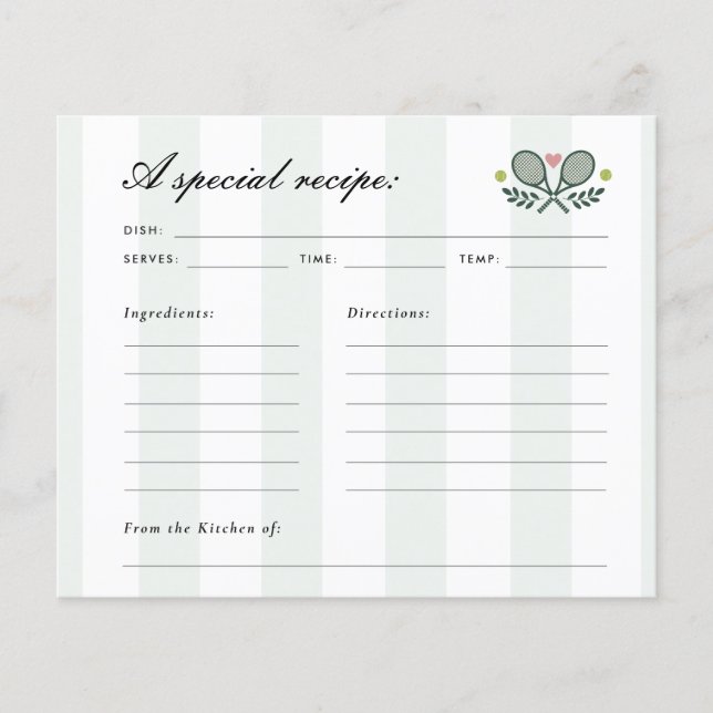 Perfect Match Tennis Bridal Shower Recipe Card (Front)