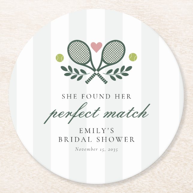 Perfect Match Tennis Bridal Shower Round Paper Coaster (Front)