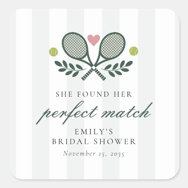Perfect Match Tennis Bridal Shower Square Sticker (Front)