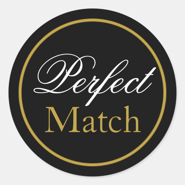 "Perfect Match" Wedding Sticker - Black Gold (Front)