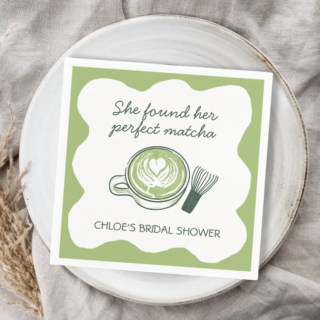 Perfect Matcha Green Tea Cup & Whisk Bridal Shower Napkin (Perfect Matcha Green Tea Bachelorette Square Sticker)