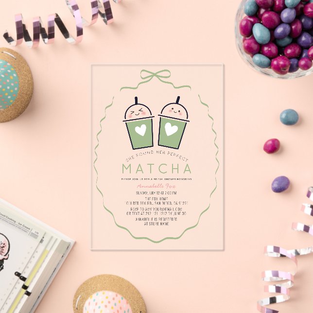 Perfect Matcha Kawaii Bow Frame Bridal Shower Acrylic Invitations (Insitu (Celebration))