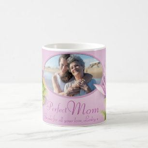 Perfect mom water lily photo and kids name mug