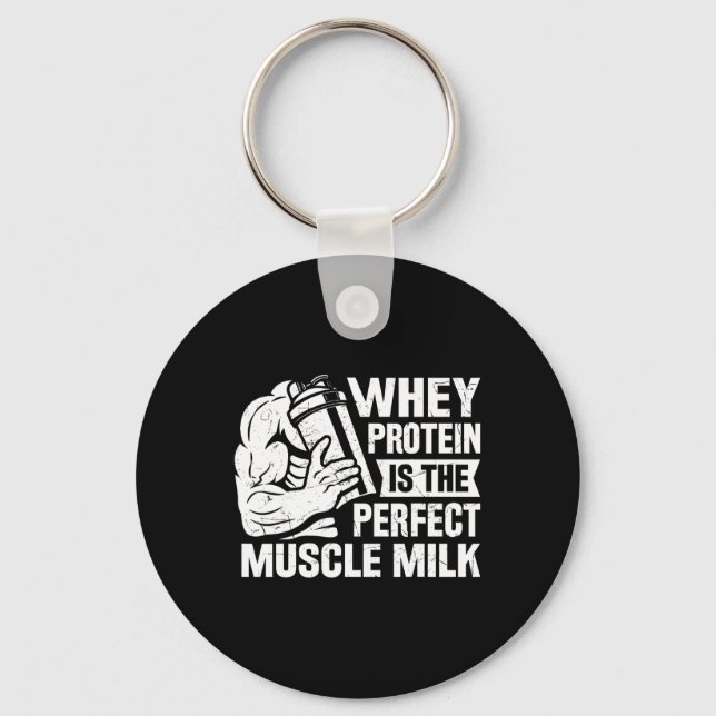 Perfect Muscle Milk Funny Protein Lover Quote Body Keychain (Front)