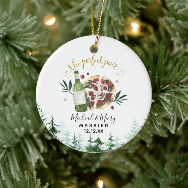 Perfect Pair Beer and Pizza Wedding Ornament Gift (Tree)