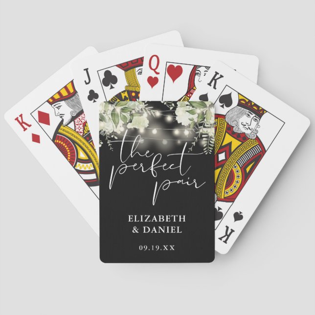 Perfect Pair Greenery String Lights Wedding Playing Cards (Back)