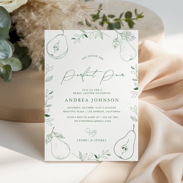 Perfect Pair Hand Drawn Pear Theme Bridal Shower Invitation (Creator Uploaded)