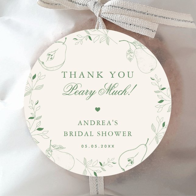 Perfect Pair Pear Theme Bridal Shower Thank You Classic Round Sticker (Creator Uploaded)