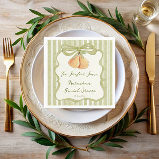 Perfect pair sage green stripe pear bridal shower napkin