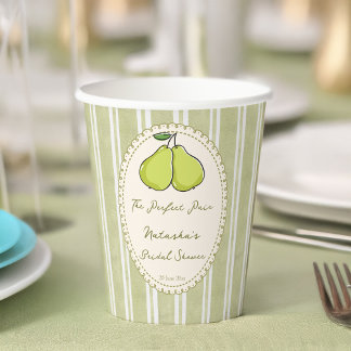 Perfect pair sage green stripe pear bridal shower paper cups