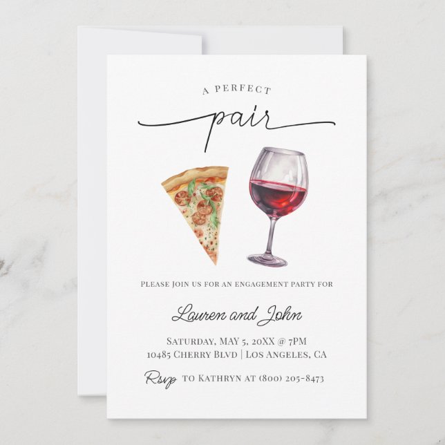 Perfect Pair Wine Pizza Engagement Party Shower Invitation (Front)
