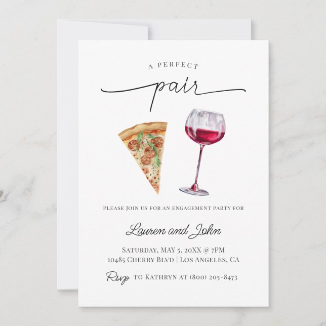 Perfect Pair Wine Pizza Engagement Party Shower Invitation (Front)