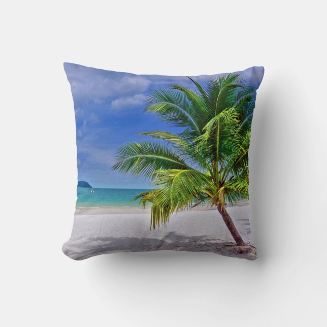 Perfect Palm Tree Tropical Island Beach Throw Pillow (Front)
