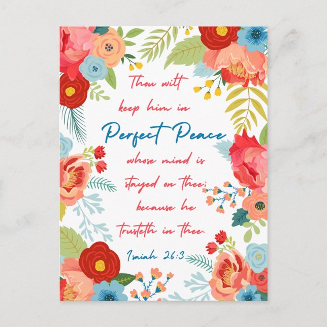 Perfect Peace Floral Design Isaiah 26:3 KJV  Postcard (Front)