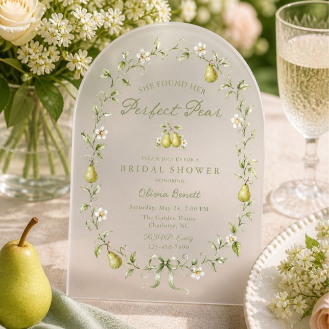 Perfect Pear Bridal Shower Acrylic Invitation (Creator Uploaded)