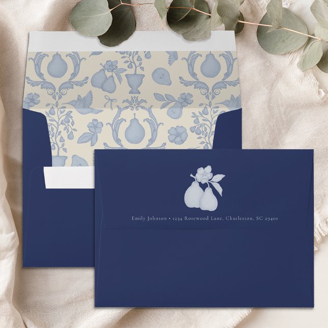 Perfect Pear Bridal Shower | Blue Damask Envelope  (Perfect Pear Blue Envelope)