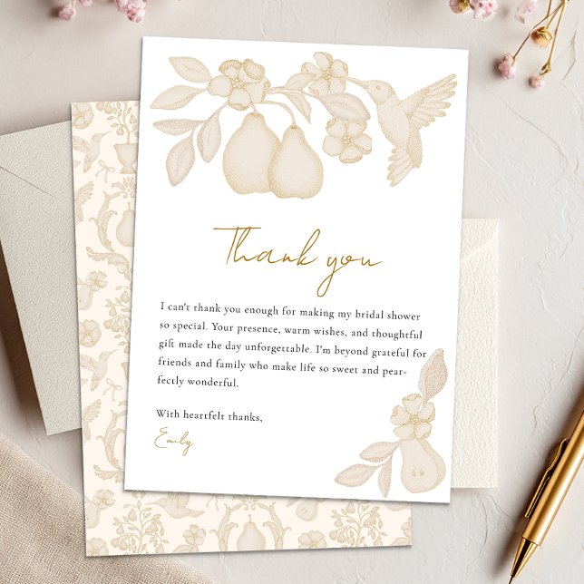 Perfect Pear Bridal Shower | Gold Thank You Card (Thank You Card)