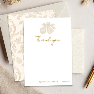 Perfect Pear Bridal Shower   Gold Thank You Note Card