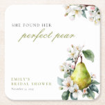 Perfect Pear Floral Bridal Shower Square Paper Coaster<br><div class="desc">Perfect Pear Floral Bridal Shower Square Paper Coaster</div>